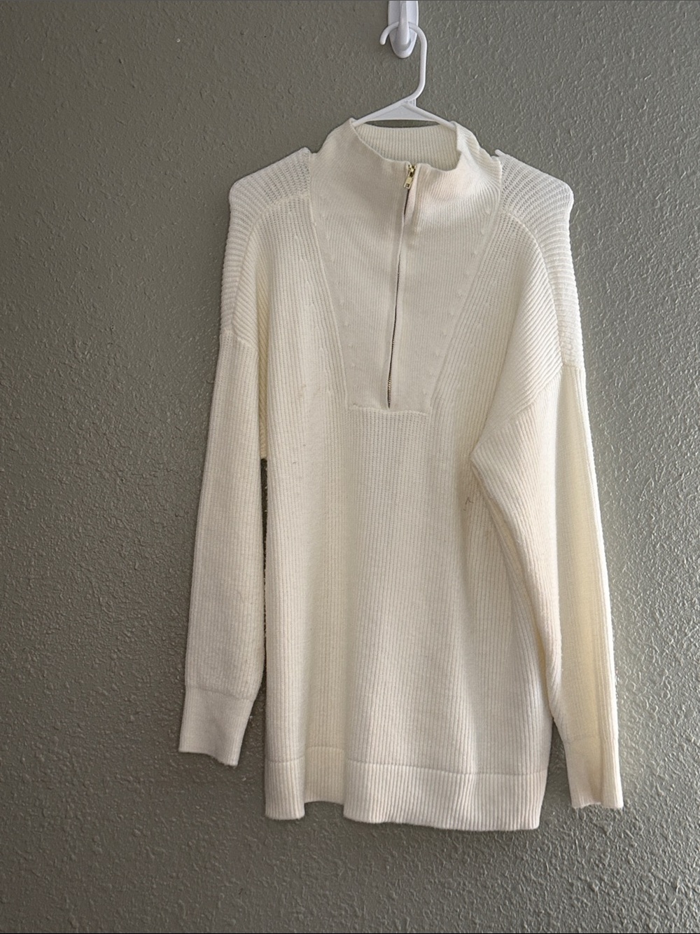Lane Bryant Cream Half-Zip Ribbed Mock Neck Sweater